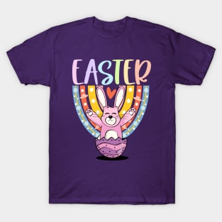 Rainbow Bunny Easter Egg with Bunny-Ears and Pastel Rainbow T-Shirt